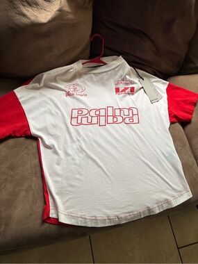 Palm Angels White & Red Logo Kids Crew Tee